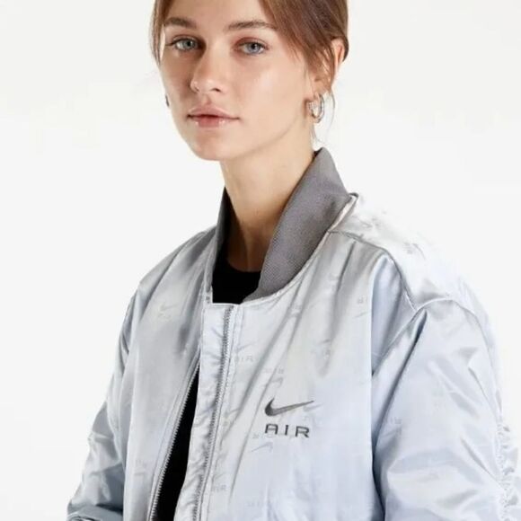 Nike Air Pure Platinum Bomber Jacket Womens- Small Satin Silver DV4372-043 $140 - Picture 2 of 7